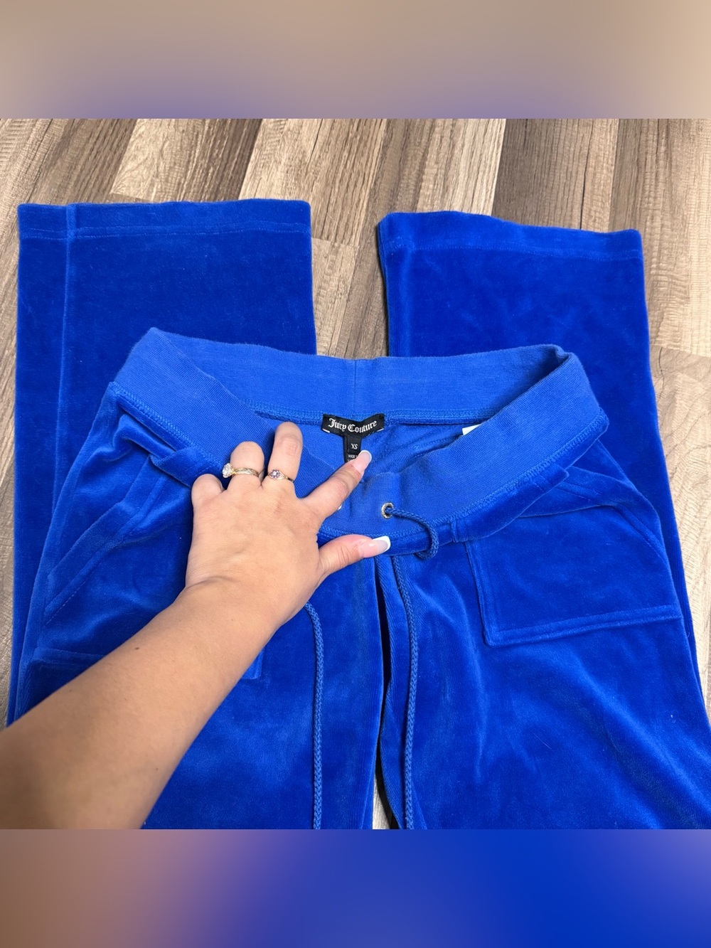 Juicy Couture Royal Blue Velour Track Pants with Drawstring Waist